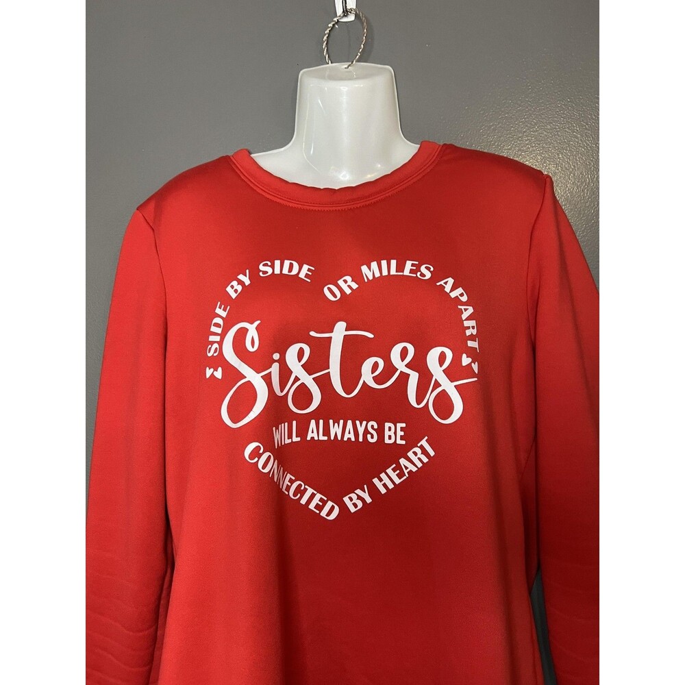 LILICLOTH Shirt Womens Large Red Sisters Connected By Heart Graphic Tunic Top